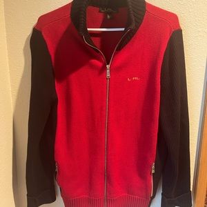 Ralph Lauren Red and Black 100% cotton sweater- nice zip closure